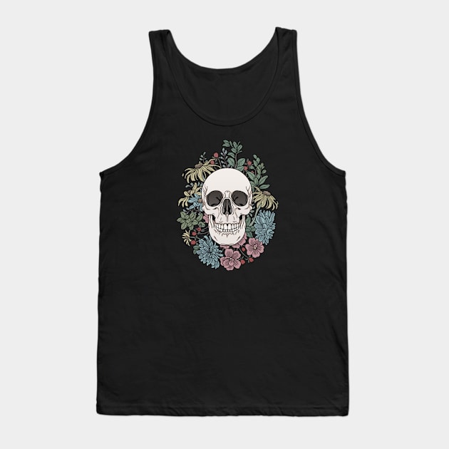 Skull and flowers Tank Top by tiina menzel